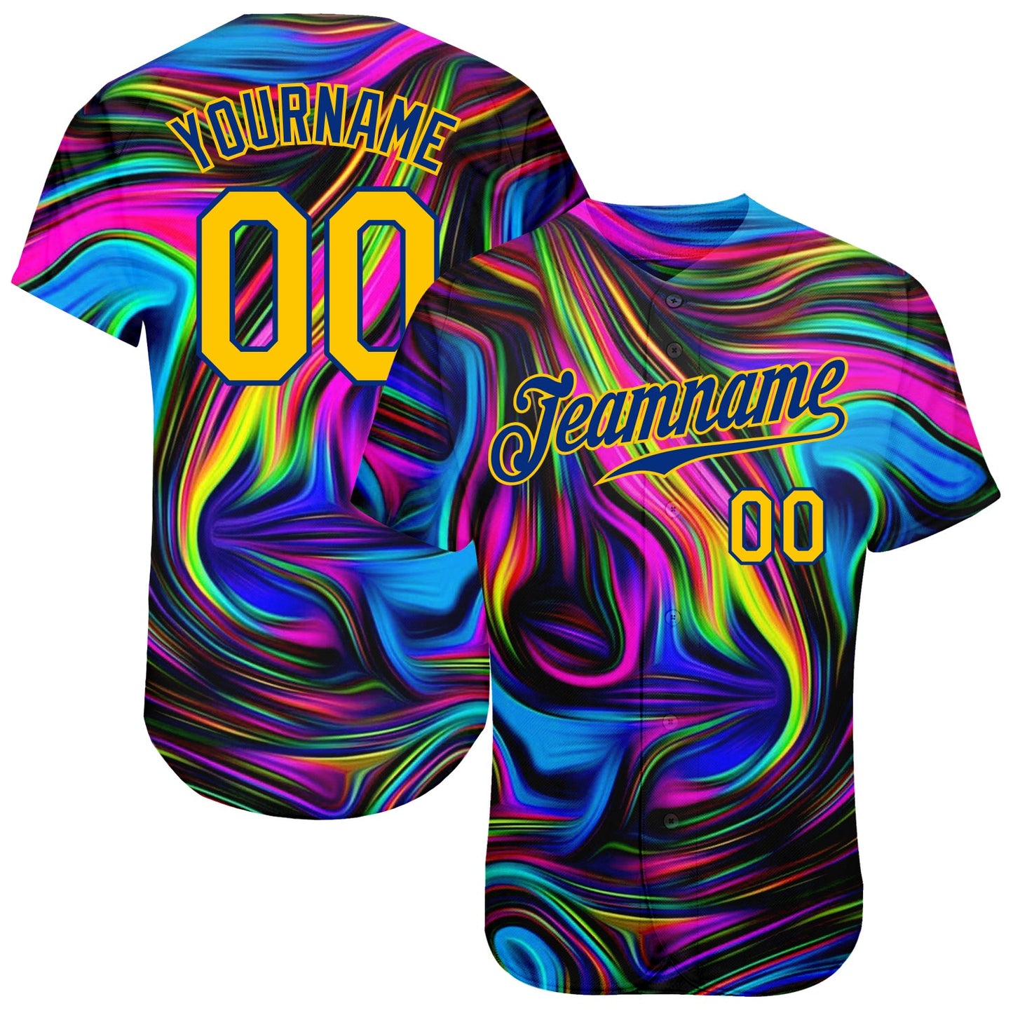 Custom 3D Pattern Design Abstract Colorful Psychedelic Fluid Art Authentic Baseball Jersey - Main View