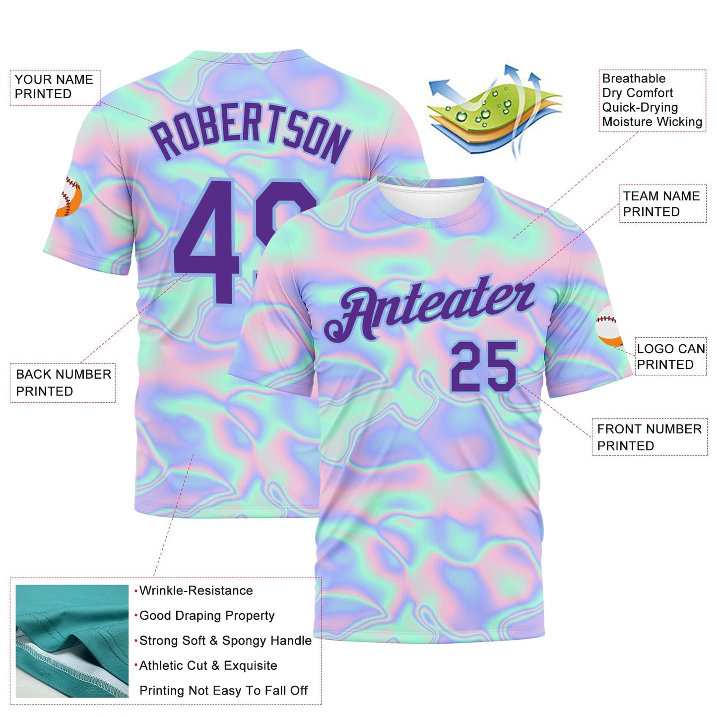 Custom 3D Pattern Design Abstract Trendy Holographic Vaporwave Style Performance T-Shirt view 2