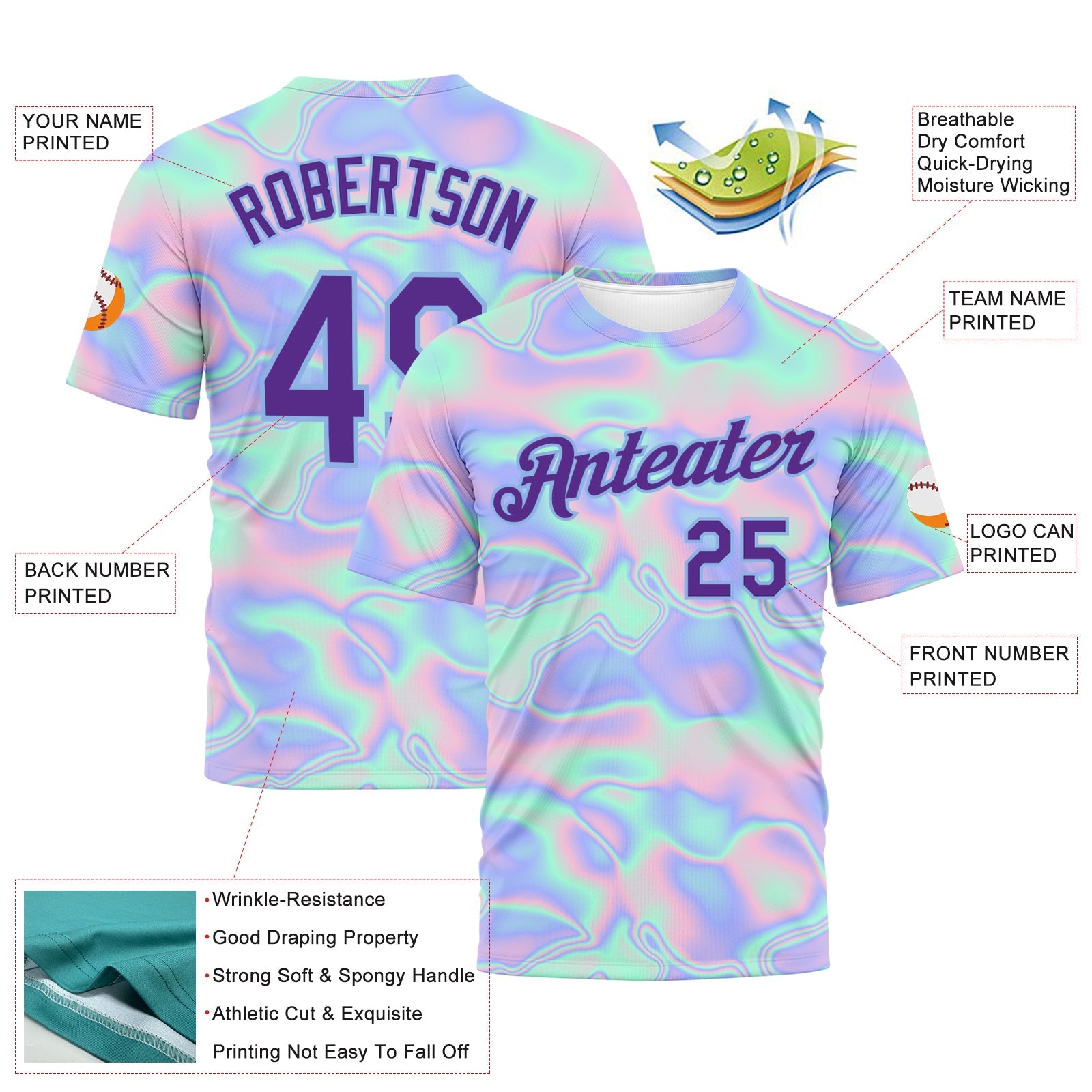 Custom 3D Pattern Design Abstract Trendy Holographic Vaporwave Style Performance T-Shirt view 2