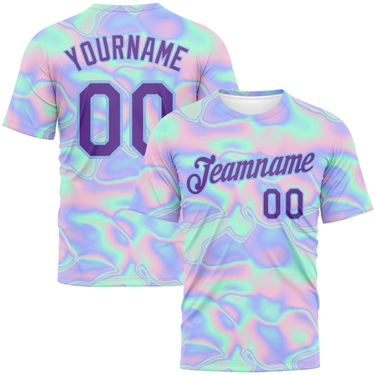 Custom 3D Pattern Design Abstract Trendy Holographic Vaporwave Style Performance T-Shirt - Main View