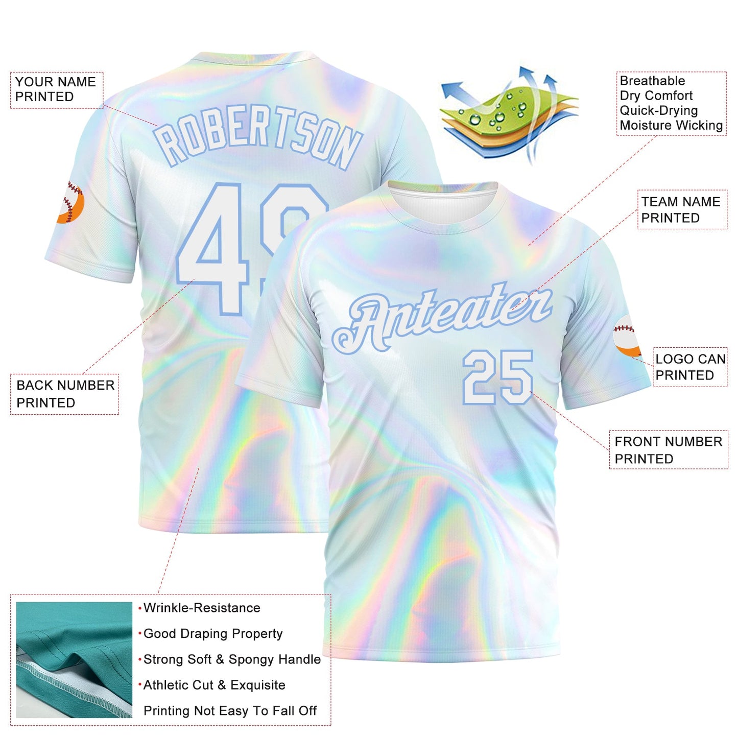 Custom 3D Pattern Design Abstract Trendy Holographic Vaporwave Style Performance T-Shirt view 2