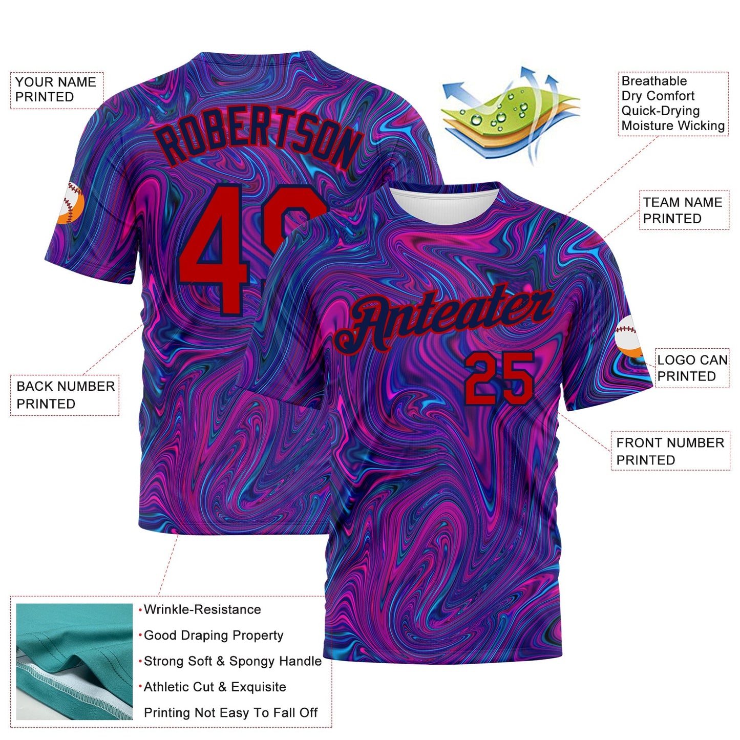 Custom 3D Pattern Design Abstract Interweaving Curved Fluid Art Performance T-Shirt view 2
