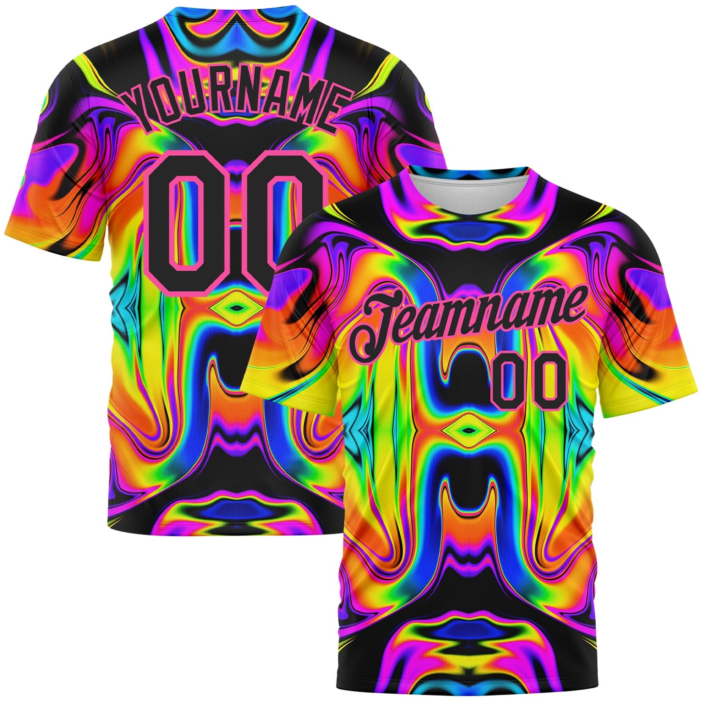 Custom 3D Pattern Design Abstract Iridescent Psychedelic Swirl Fluid Art Performance T-Shirt - Main View