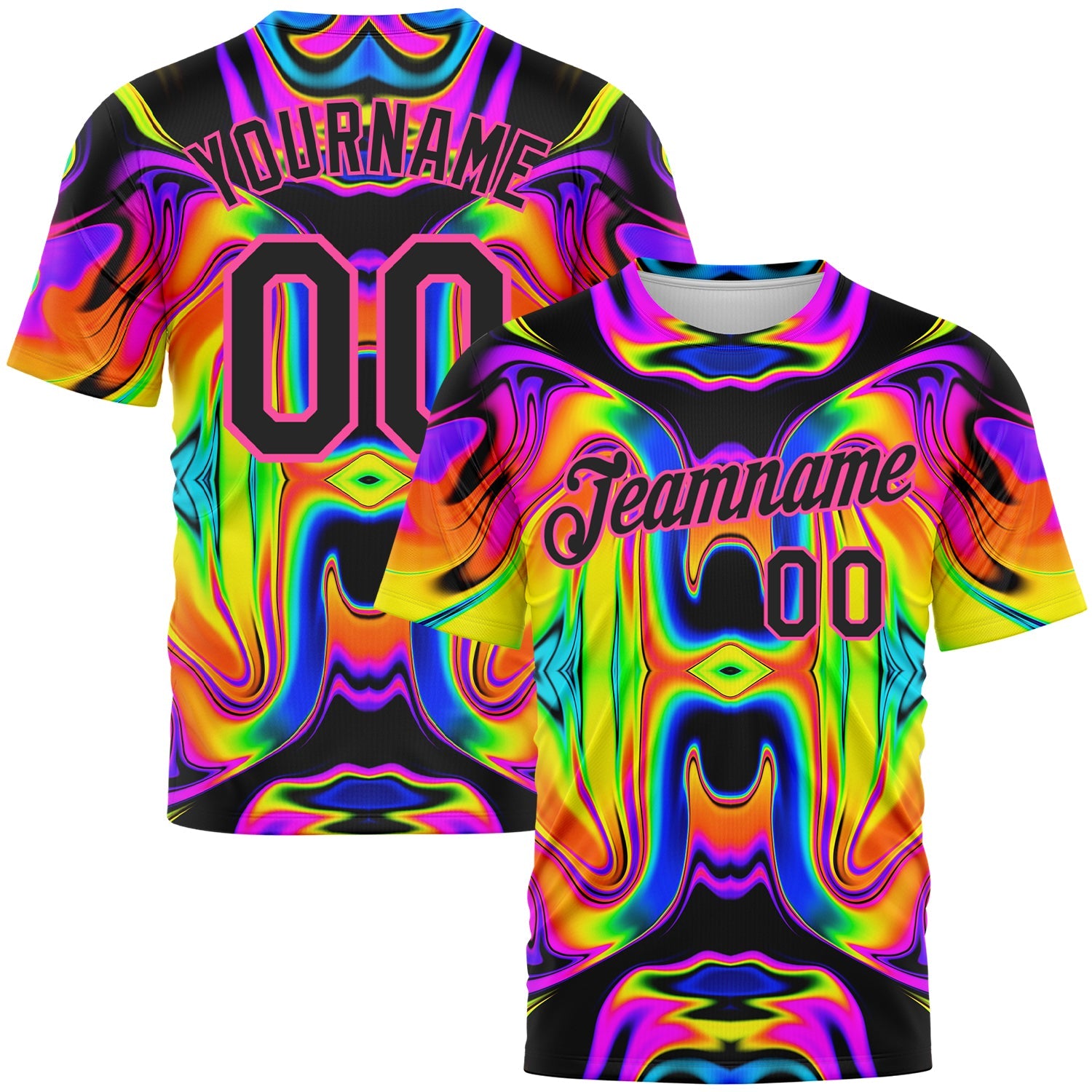 Custom 3D Pattern Design Abstract Iridescent Psychedelic Swirl Fluid Art Performance T-Shirt - Main View