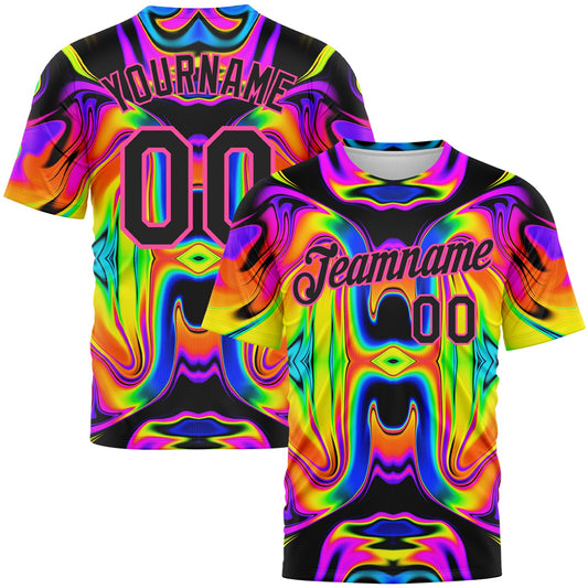 Custom 3D Pattern Design Abstract Iridescent Psychedelic Swirl Fluid Art Performance T-Shirt - Main View