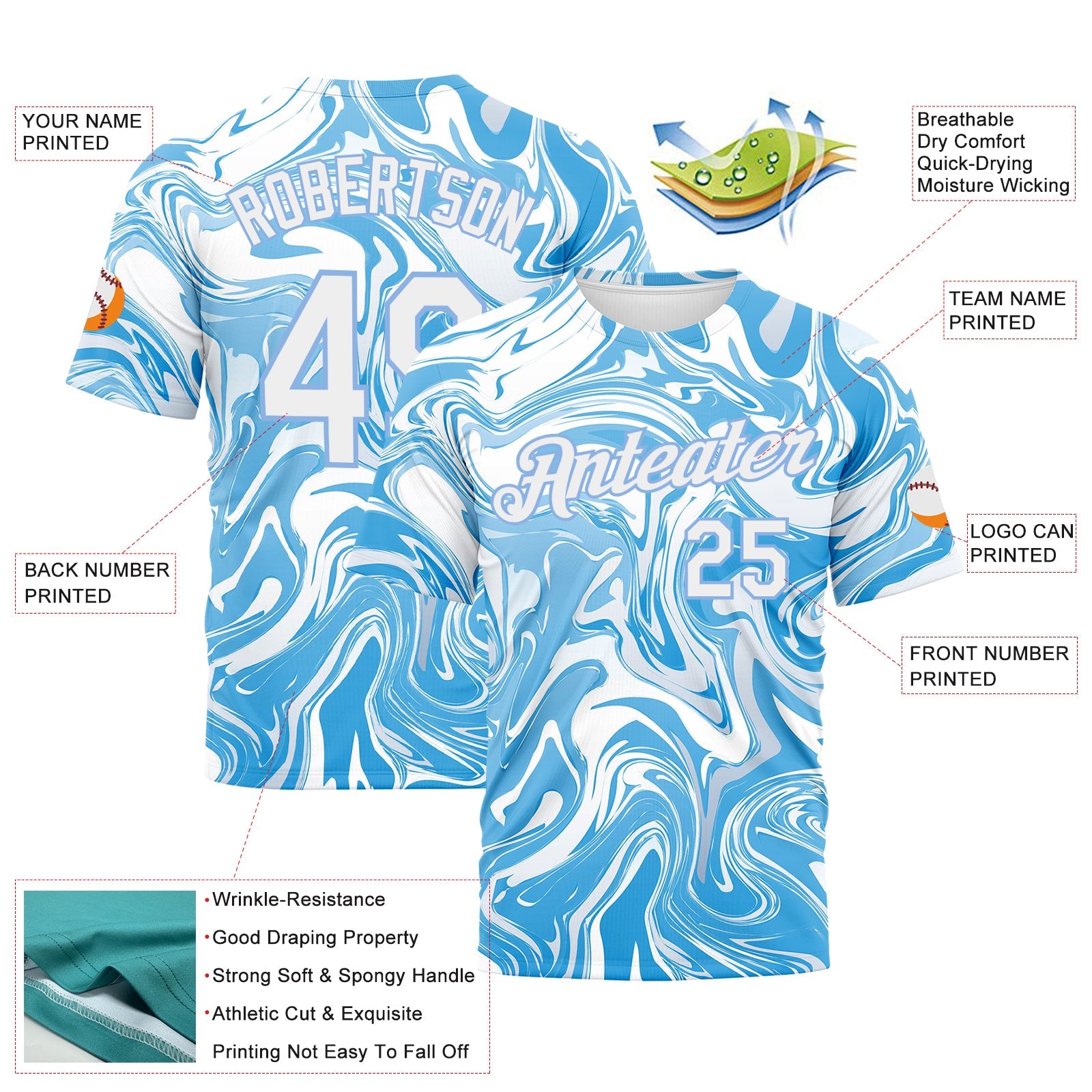 Custom 3D Pattern Design Abstract Ocean With Waves Fluid Art Performance T-Shirt view 2