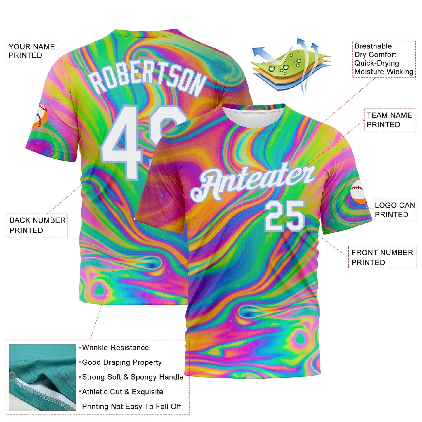 Custom 3D Pattern Design Abstract Colorful Psychedelic Fluid Art Performance T-Shirt view 2