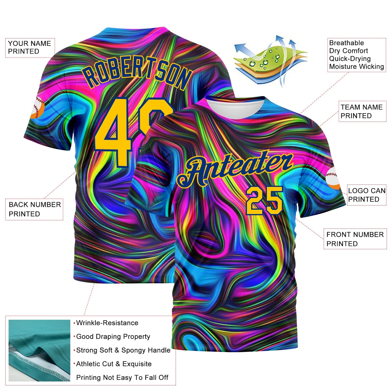 Custom 3D Pattern Design Abstract Colorful Psychedelic Fluid Art Performance T-Shirt view 2