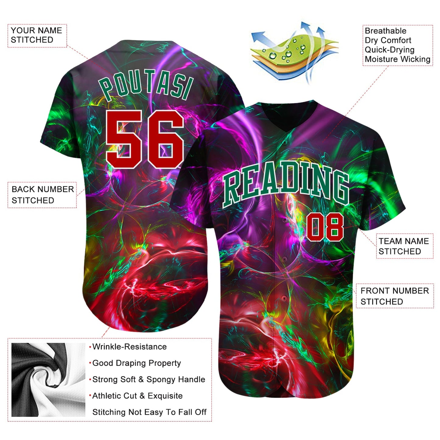 Custom 3D Pattern Design Abstract Fractal Rendering Authentic Baseball Jersey view 3