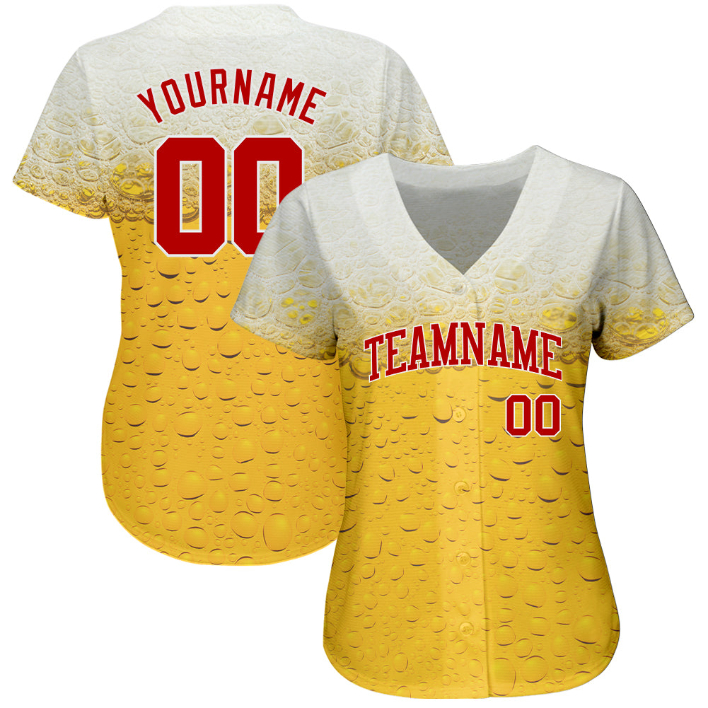 Custom 3D Pattern Design Bubble Of Beer In Glass Authentic Baseball Jersey view 2