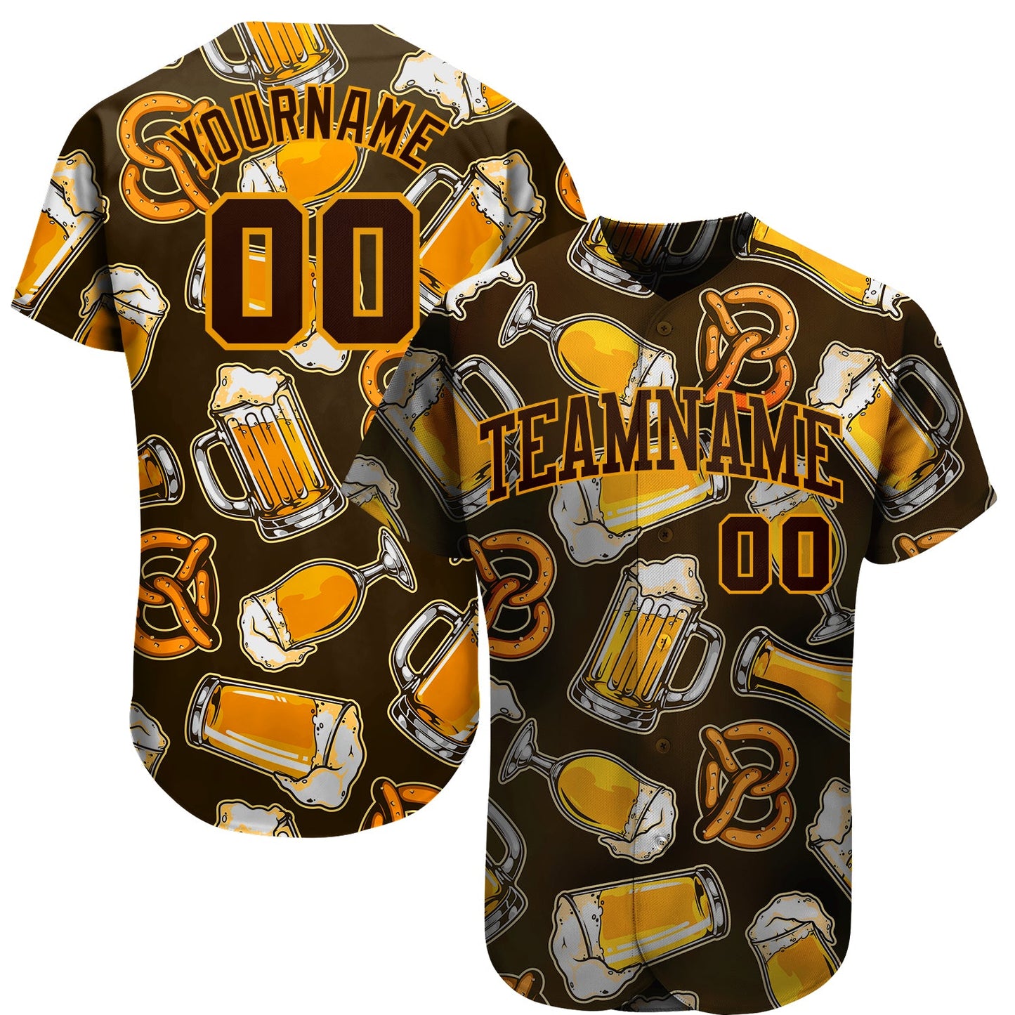 Custom 3D Pattern Design Beer Authentic Baseball Jersey - Main View