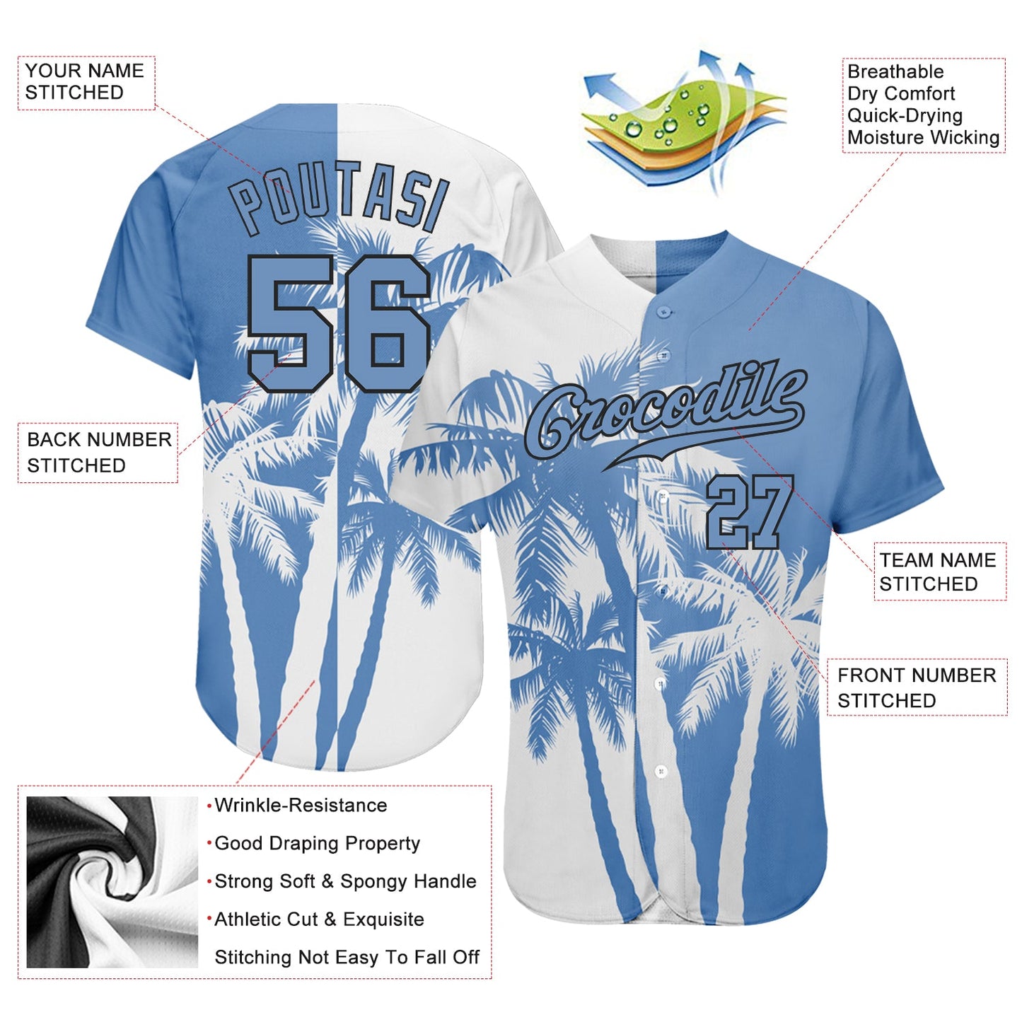 Custom 3D Pattern Design Hawaii Coconut Trees Authentic Baseball Jersey view 3