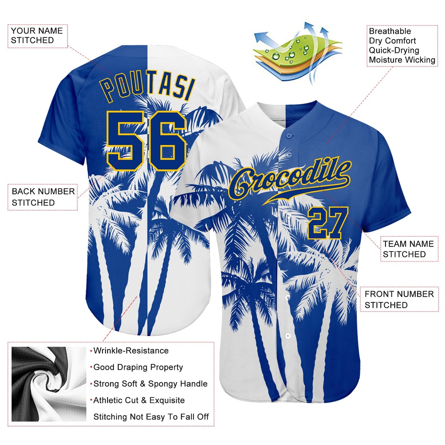 Custom 3D Pattern Design Hawaii Coconut Trees Authentic Baseball Jersey view 3