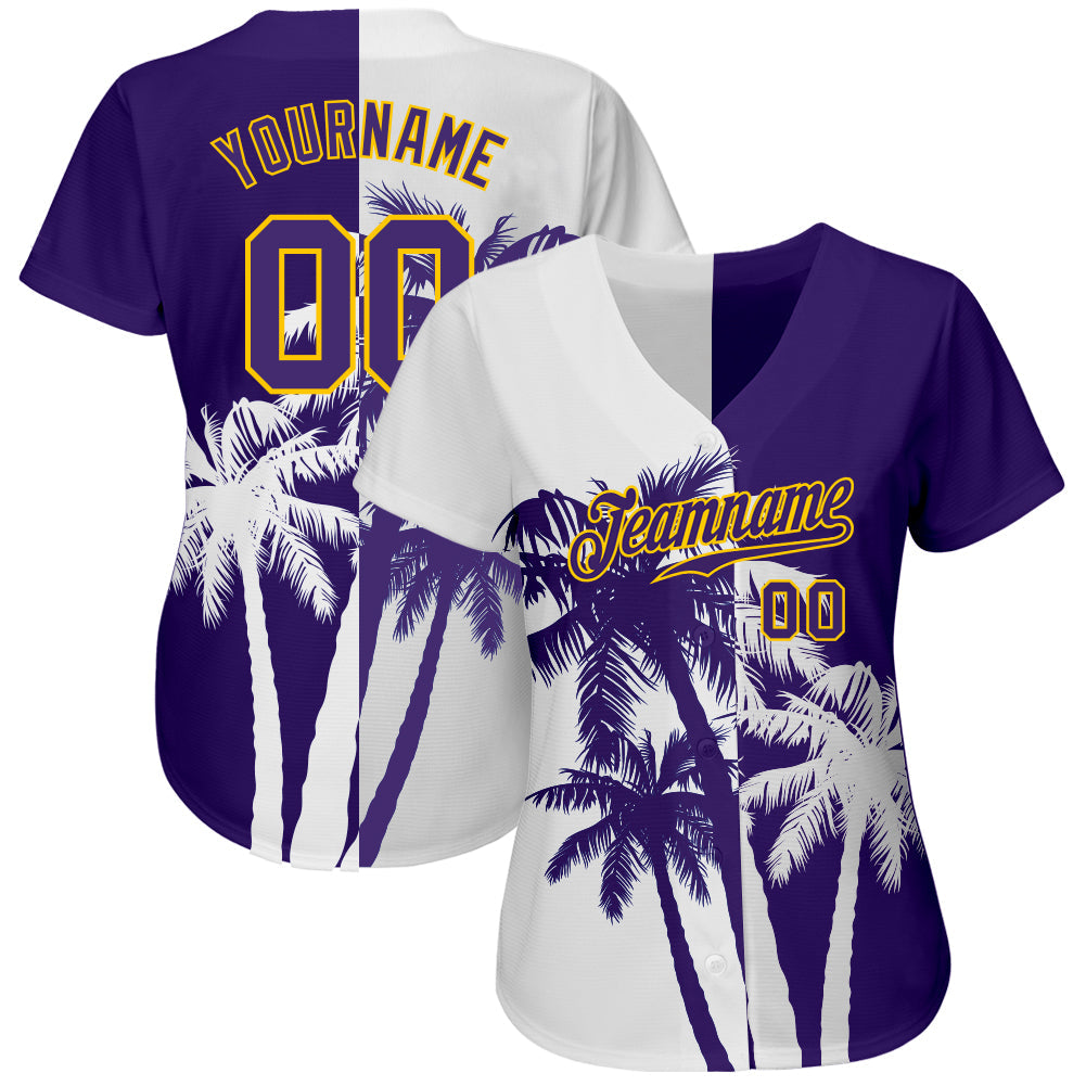 Custom 3D Pattern Design Hawaii Coconut Trees Authentic Baseball Jersey view 2