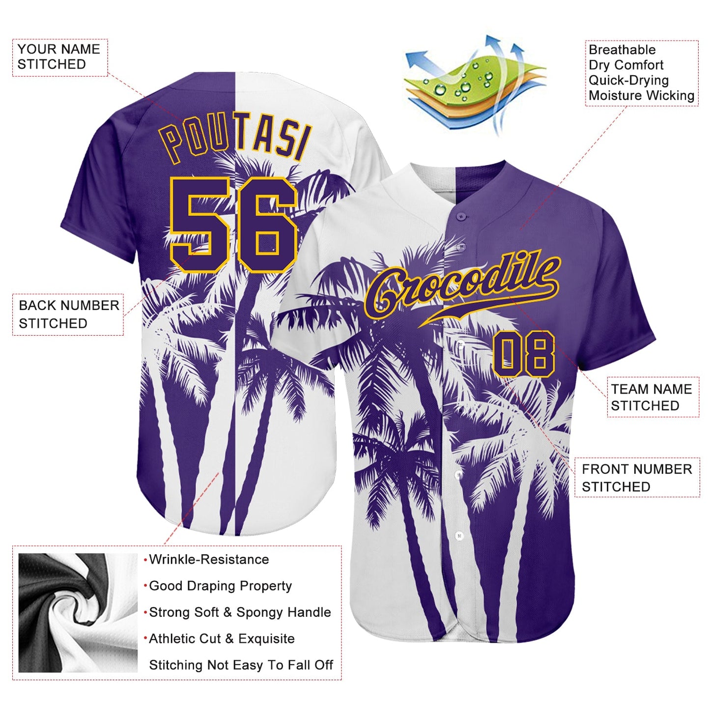 Custom 3D Pattern Design Hawaii Coconut Trees Authentic Baseball Jersey view 3