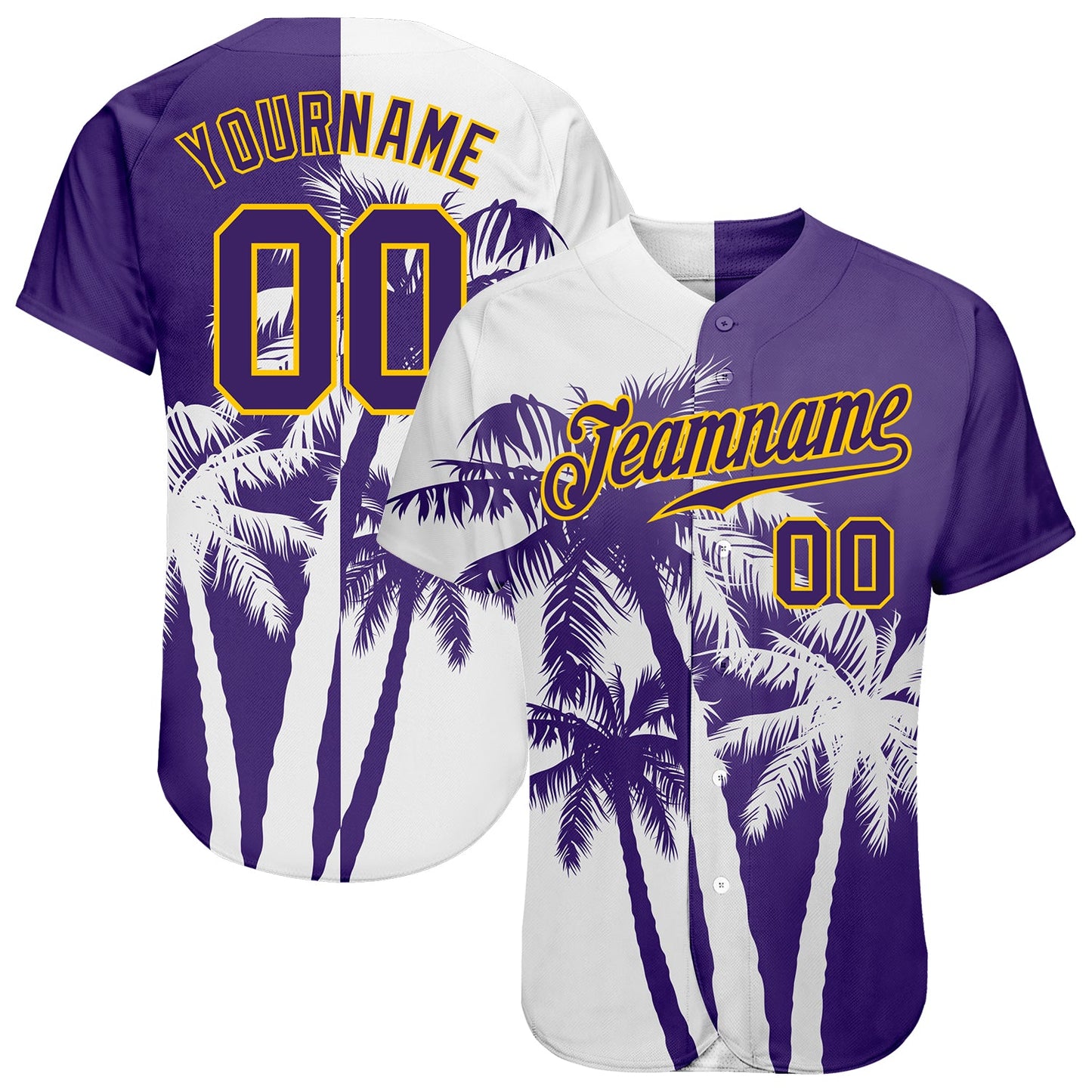 Custom 3D Pattern Design Hawaii Coconut Trees Authentic Baseball Jersey - Main View