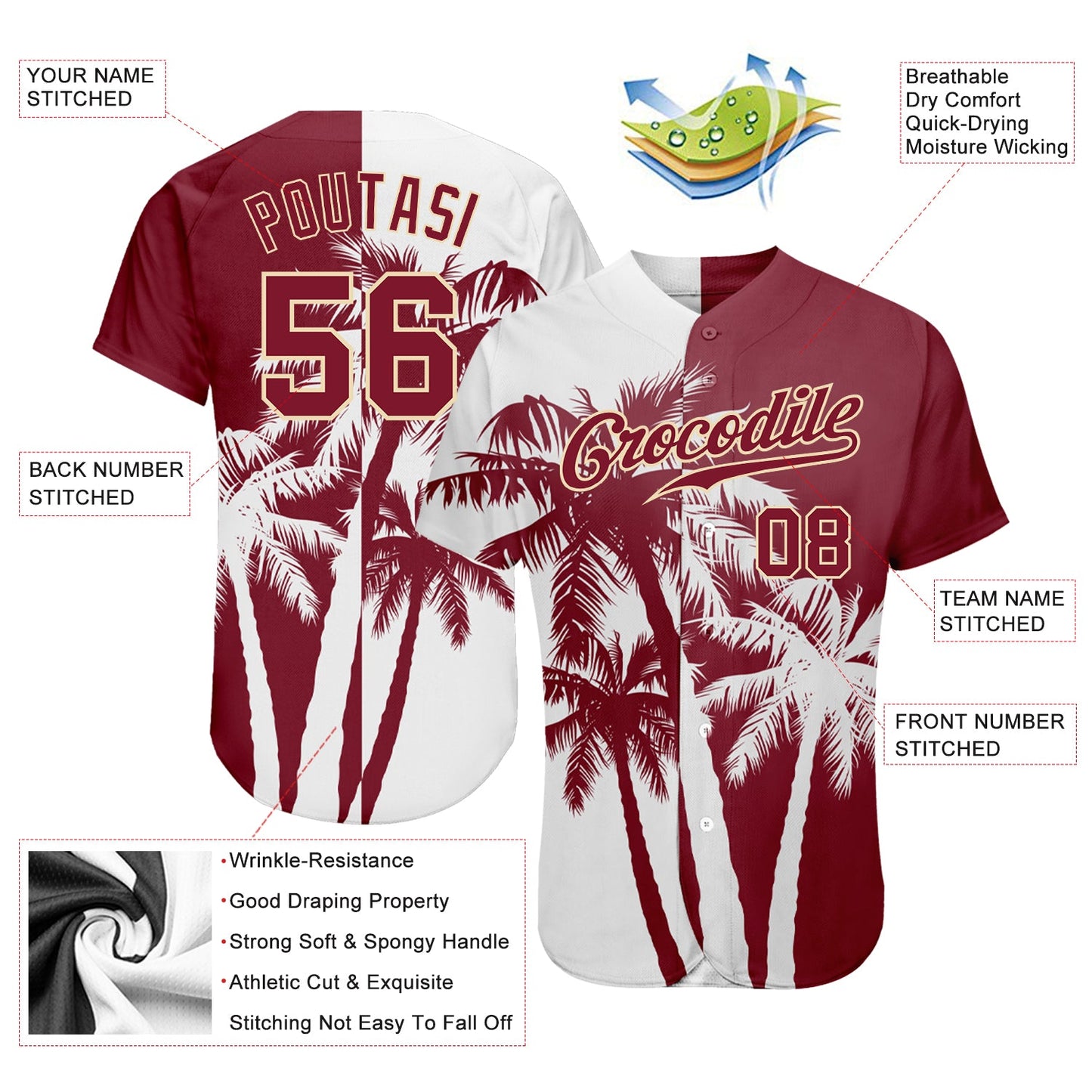 Custom 3D Pattern Design Hawaii Coconut Trees Authentic Baseball Jersey view 3