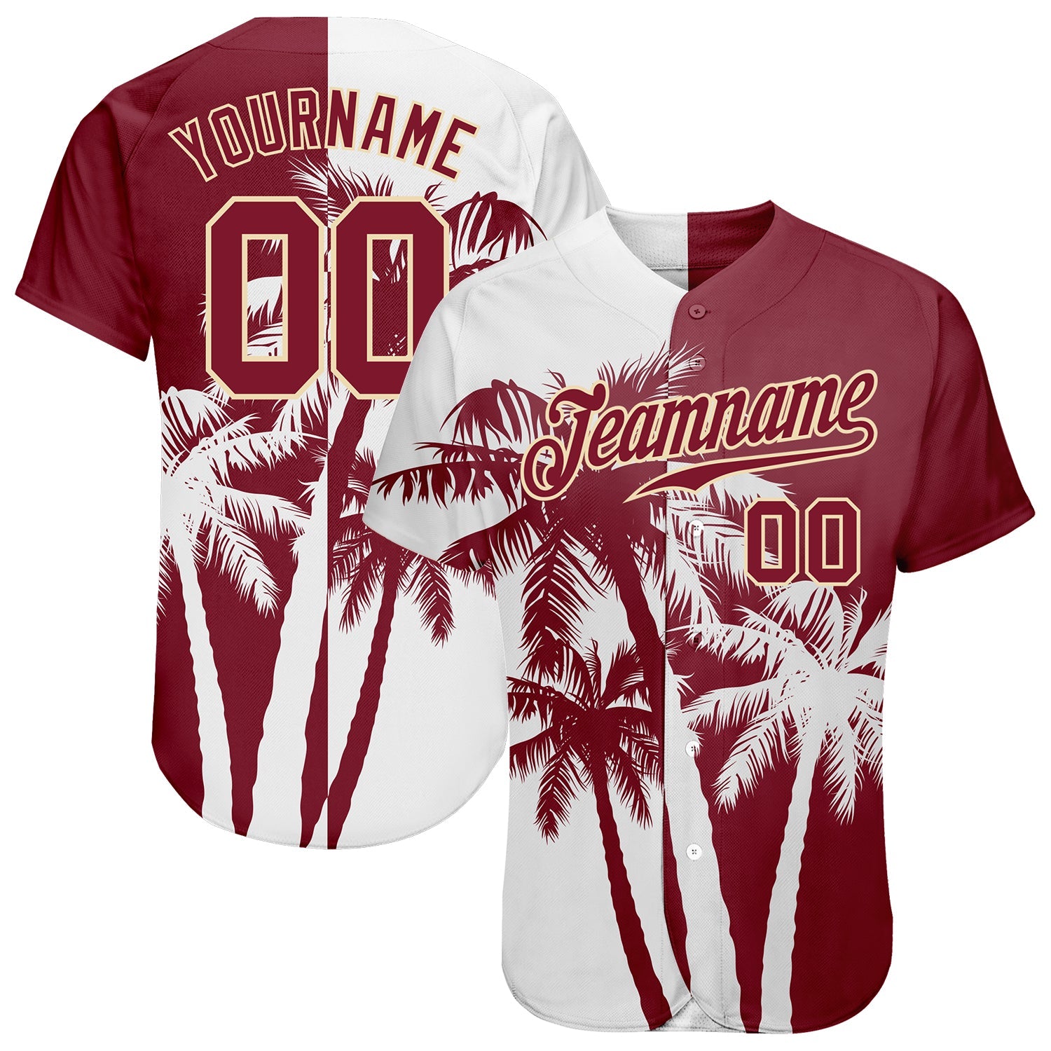 Custom 3D Pattern Design Hawaii Coconut Trees Authentic Baseball Jersey - Main View