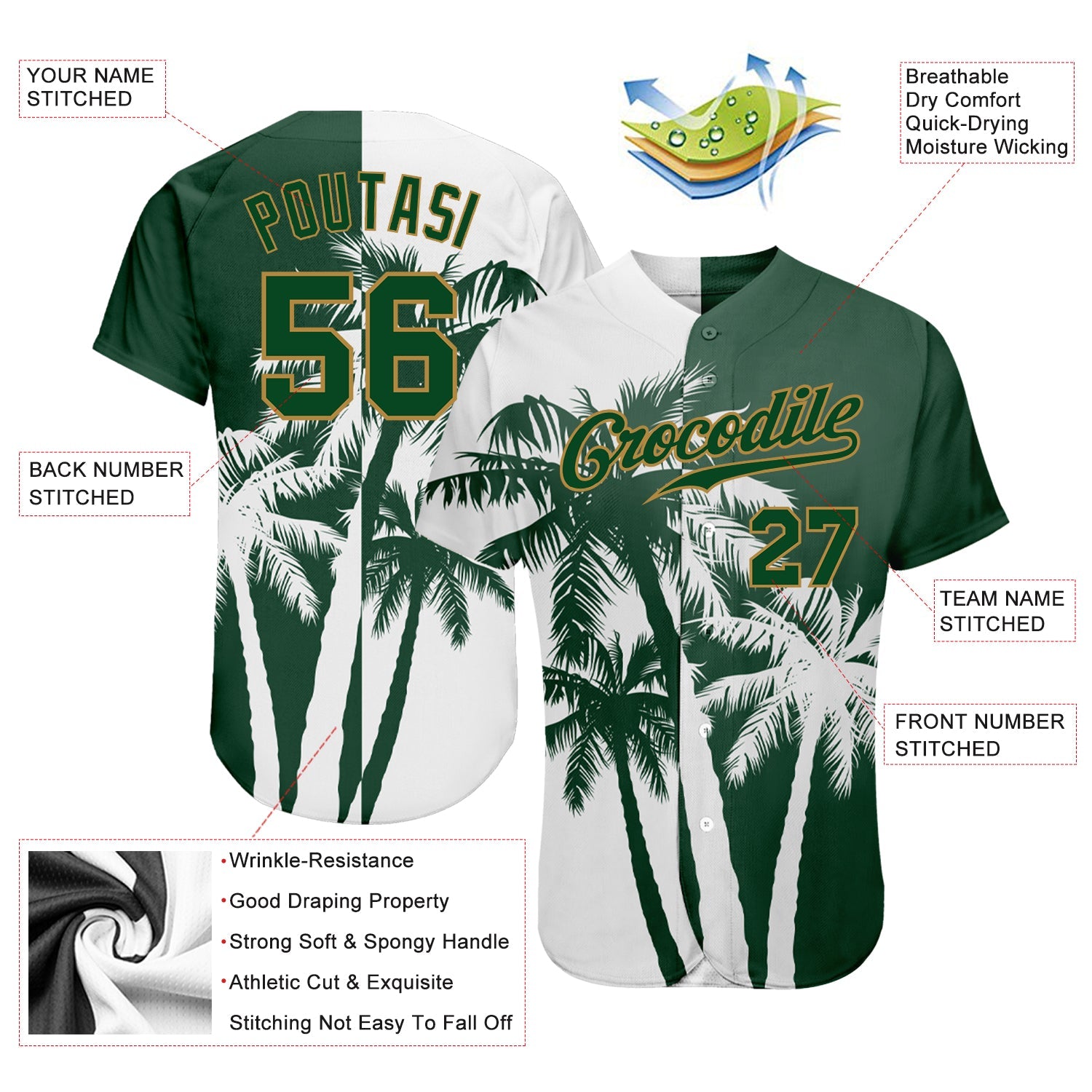 Custom 3D Pattern Design Hawaii Coconut Trees Authentic Baseball Jersey view 3
