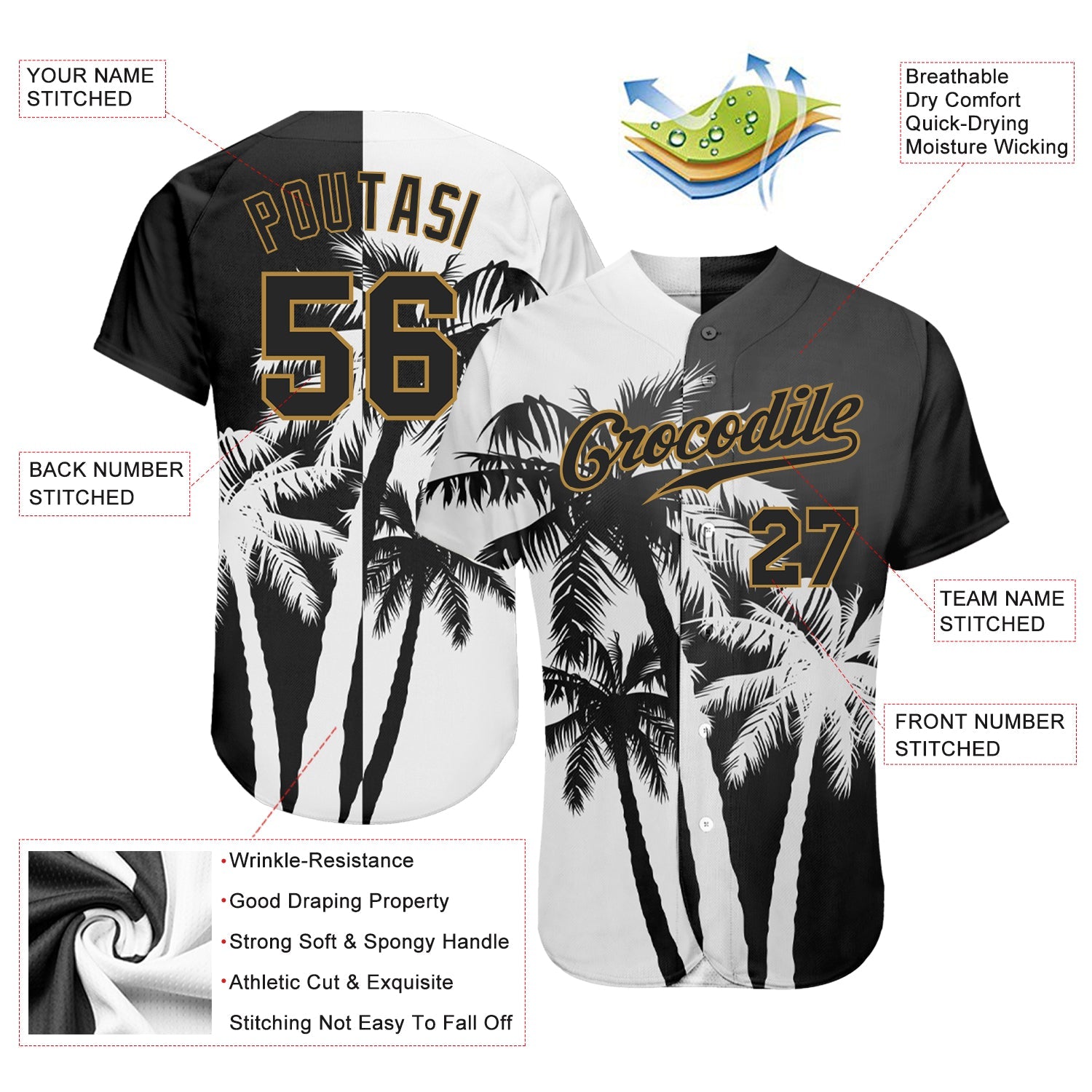 Custom 3D Pattern Design Hawaii Coconut Trees Authentic Baseball Jersey view 3