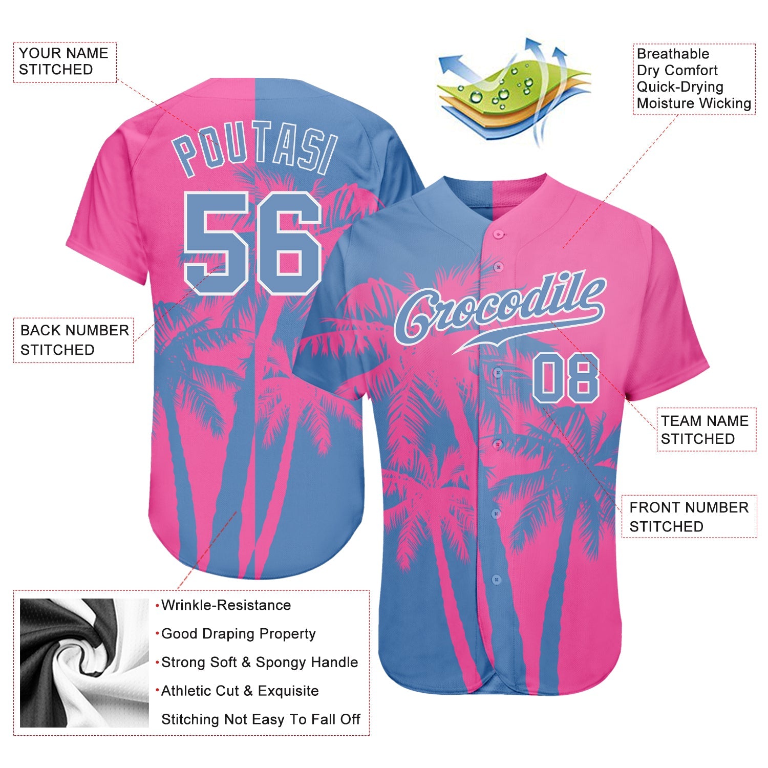 Custom 3D Pattern Design Hawaii Coconut Trees Authentic Baseball Jersey view 3