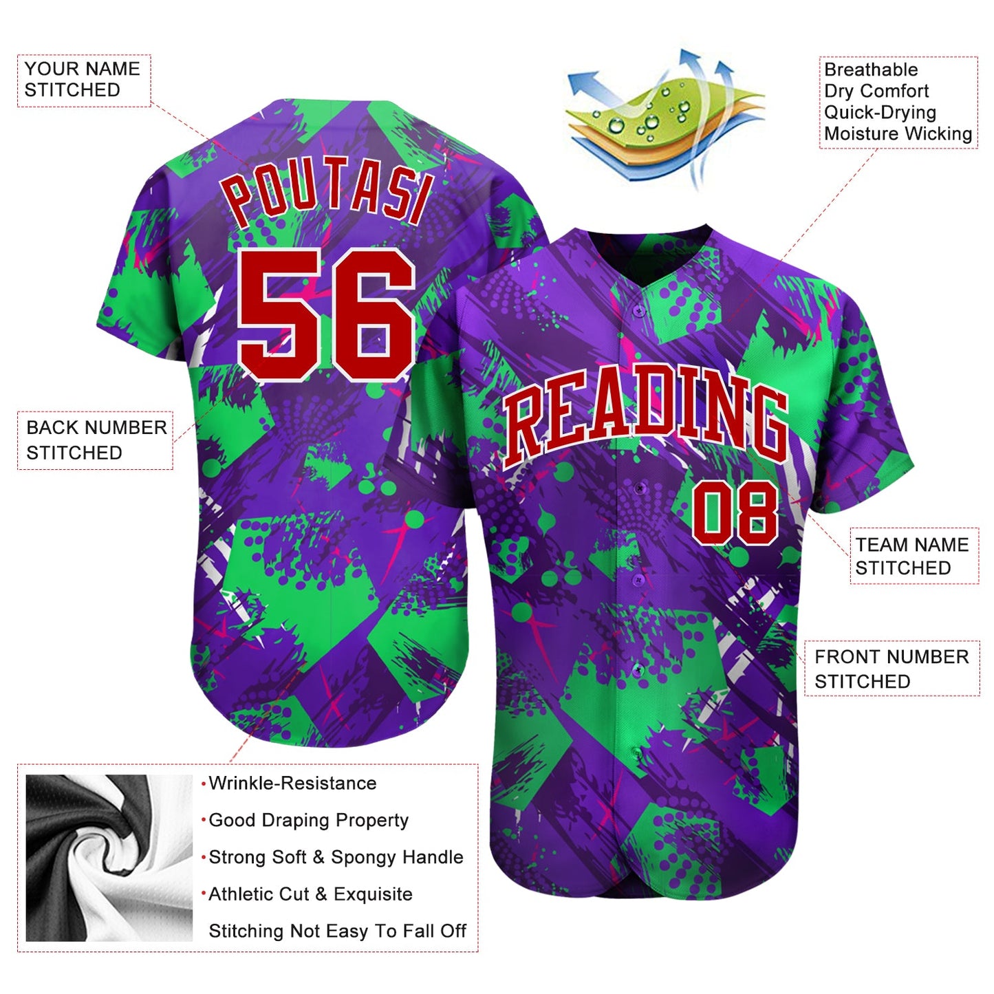 Custom 3D Pattern Design Music Festival Authentic Baseball Jersey view 3