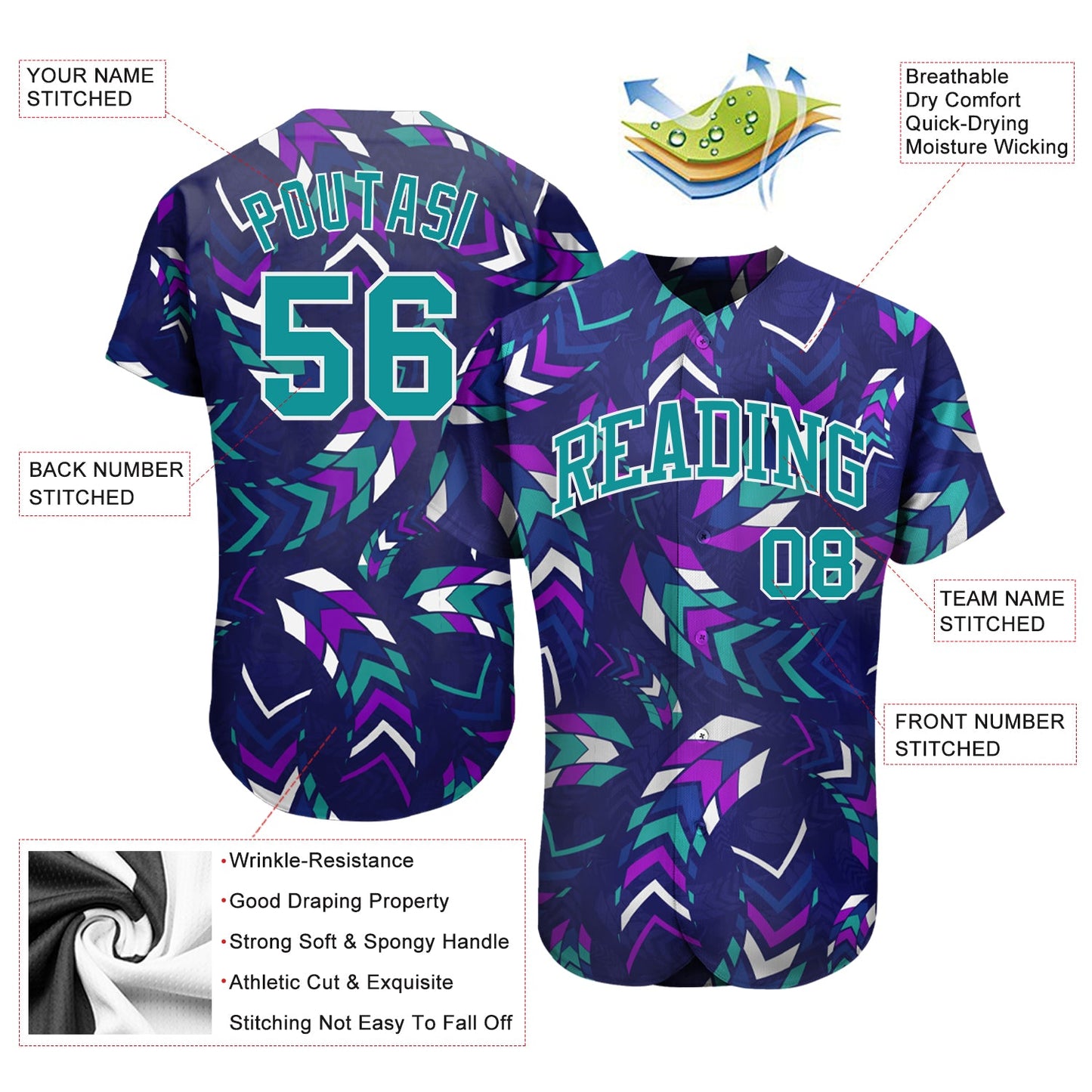 Custom 3D Pattern Design Music Festival Authentic Baseball Jersey view 3