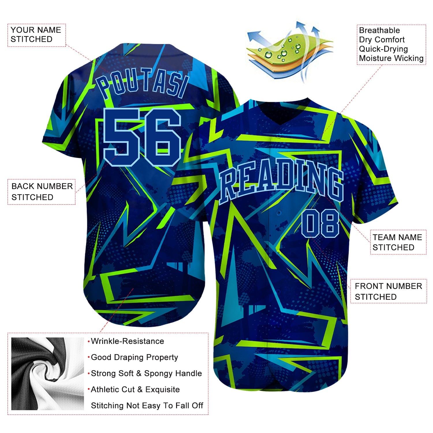 Custom 3D Pattern Design Music Festival Authentic Baseball Jersey view 3