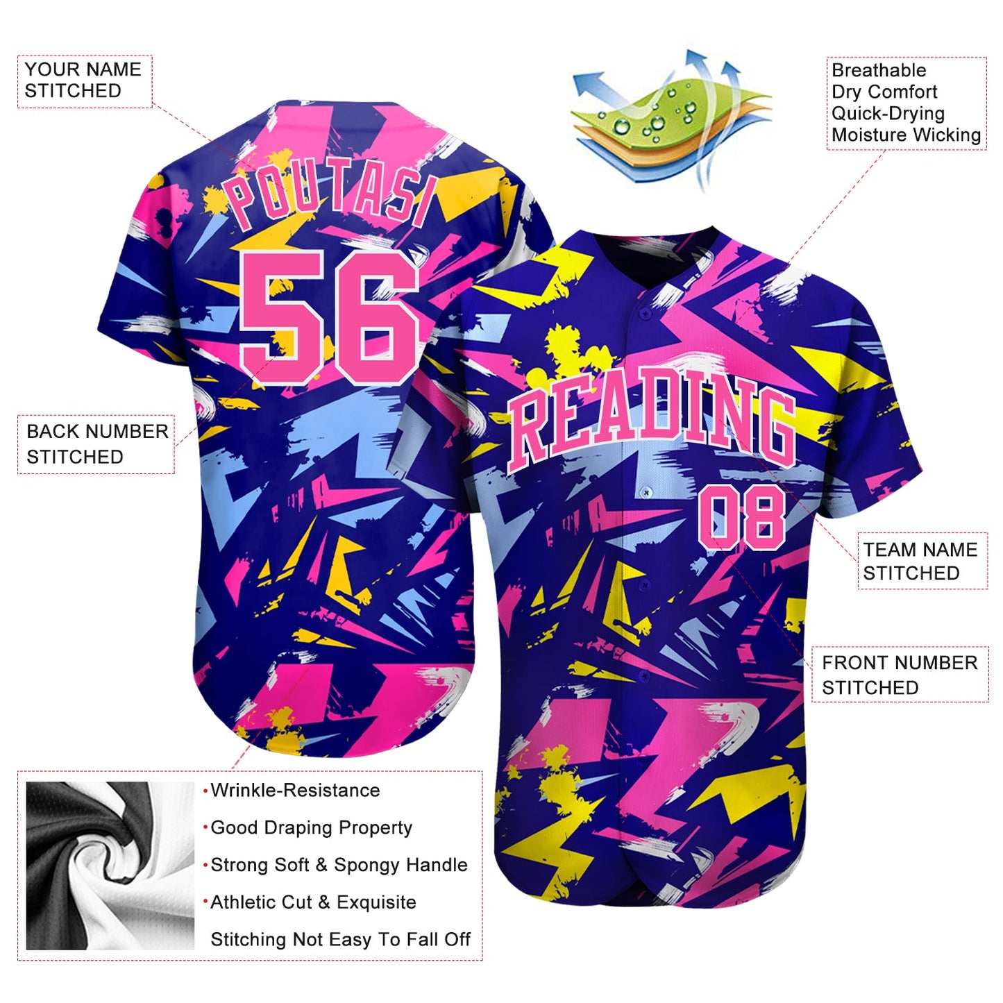 Custom 3D Pattern Design Music Festival Authentic Baseball Jersey view 3