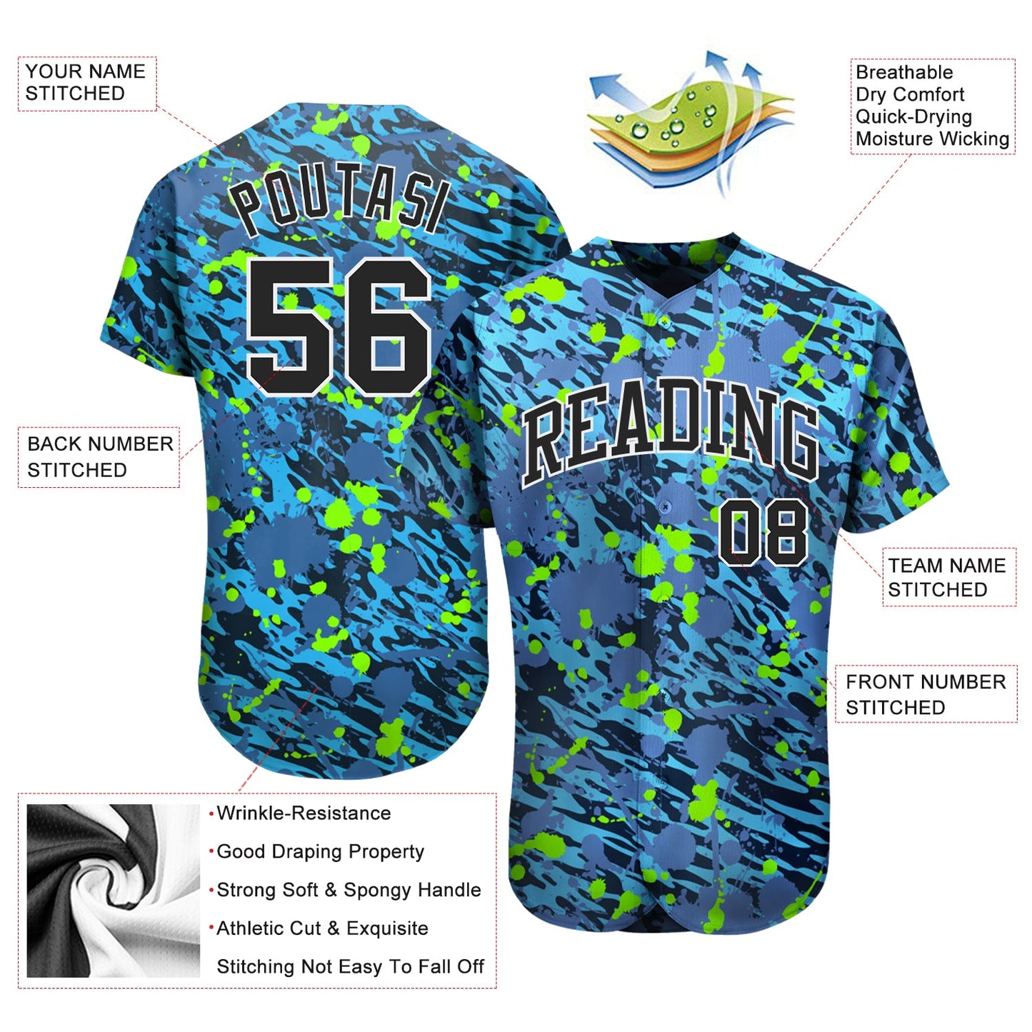 Custom 3D Pattern Design Music Festival Authentic Baseball Jersey view 3