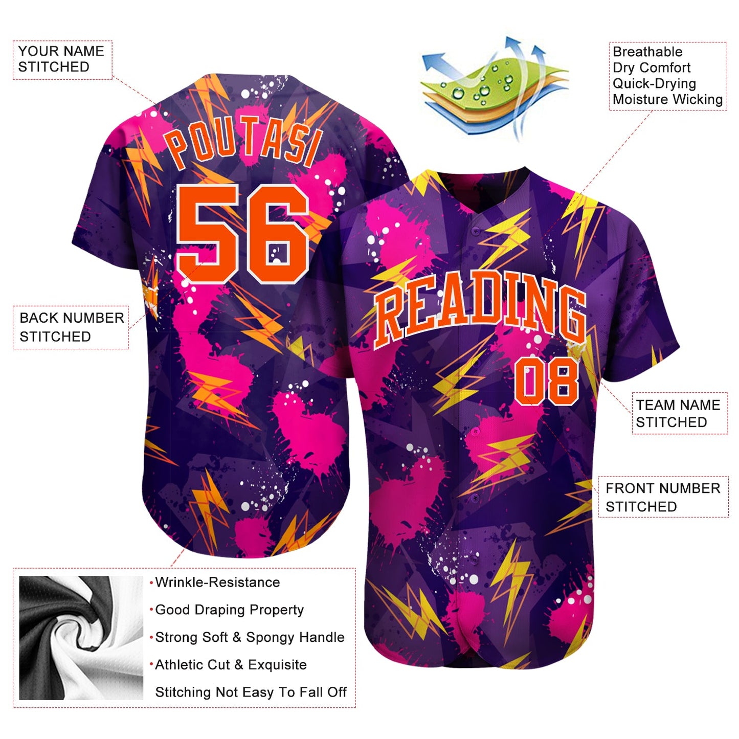 Custom 3D Pattern Design Music Festival Authentic Baseball Jersey view 3