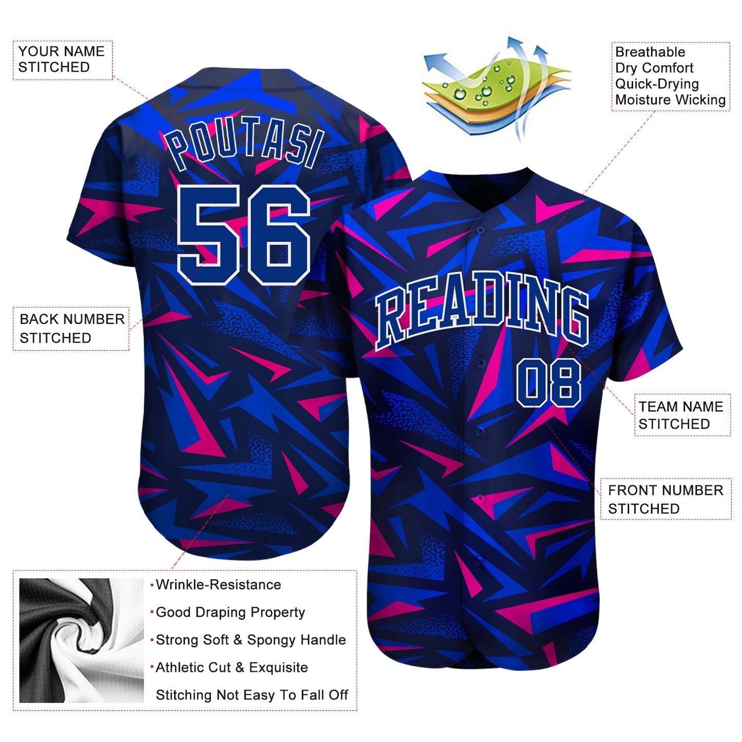 Custom 3D Pattern Design Music Festival Authentic Baseball Jersey view 3