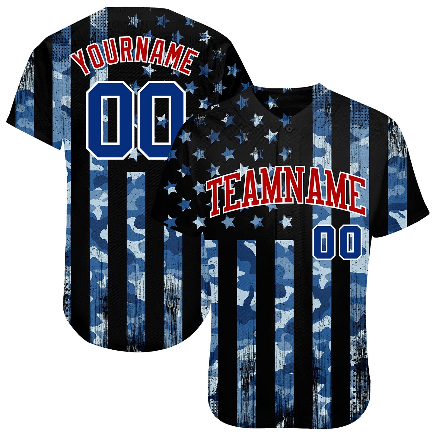 Custom Camo Royal Red-White 3D Salute To Service American Flag Authentic Baseball Jersey - Main View