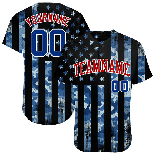 Custom Camo Royal Red-White 3D Salute To Service American Flag Authentic Baseball Jersey - Main View