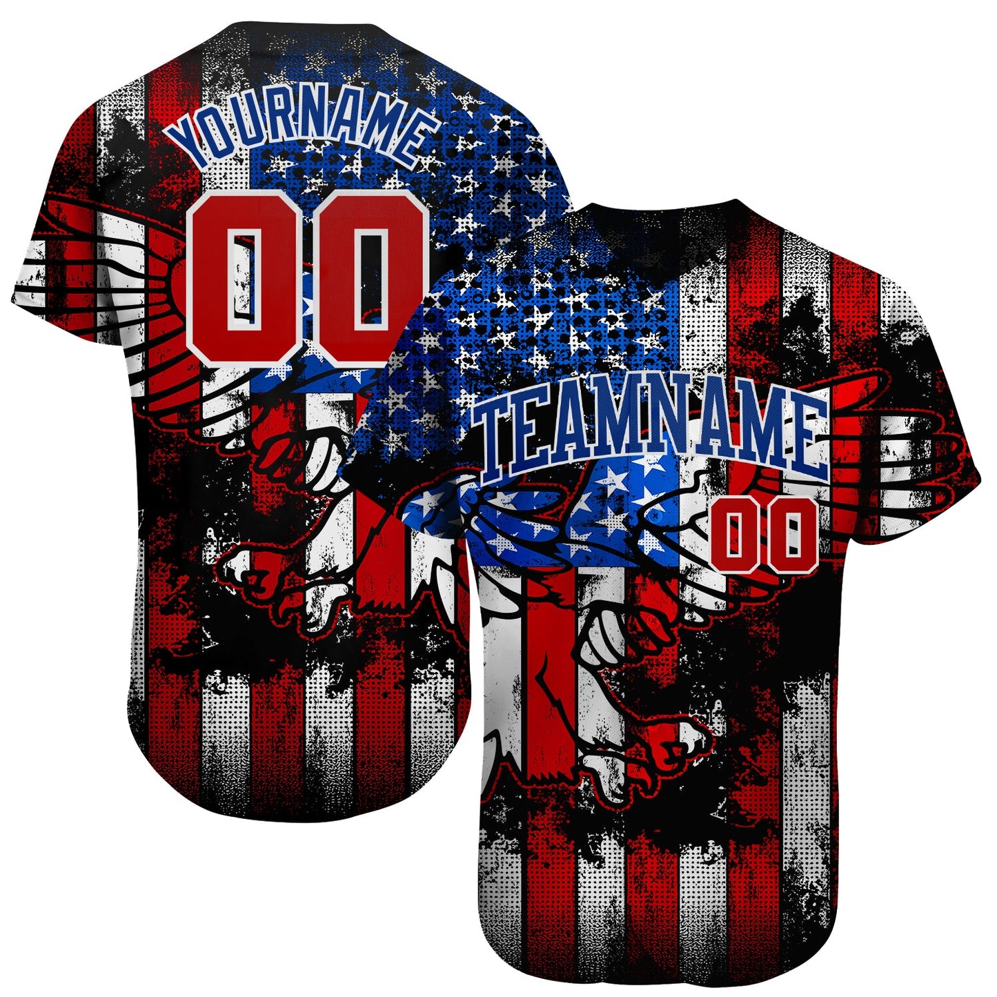 Custom Black Red Royal-White 3D Eagle American Flag Authentic Baseball Jersey - Main View