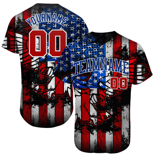 Custom Black Red Royal-White 3D Eagle American Flag Authentic Baseball Jersey - Main View