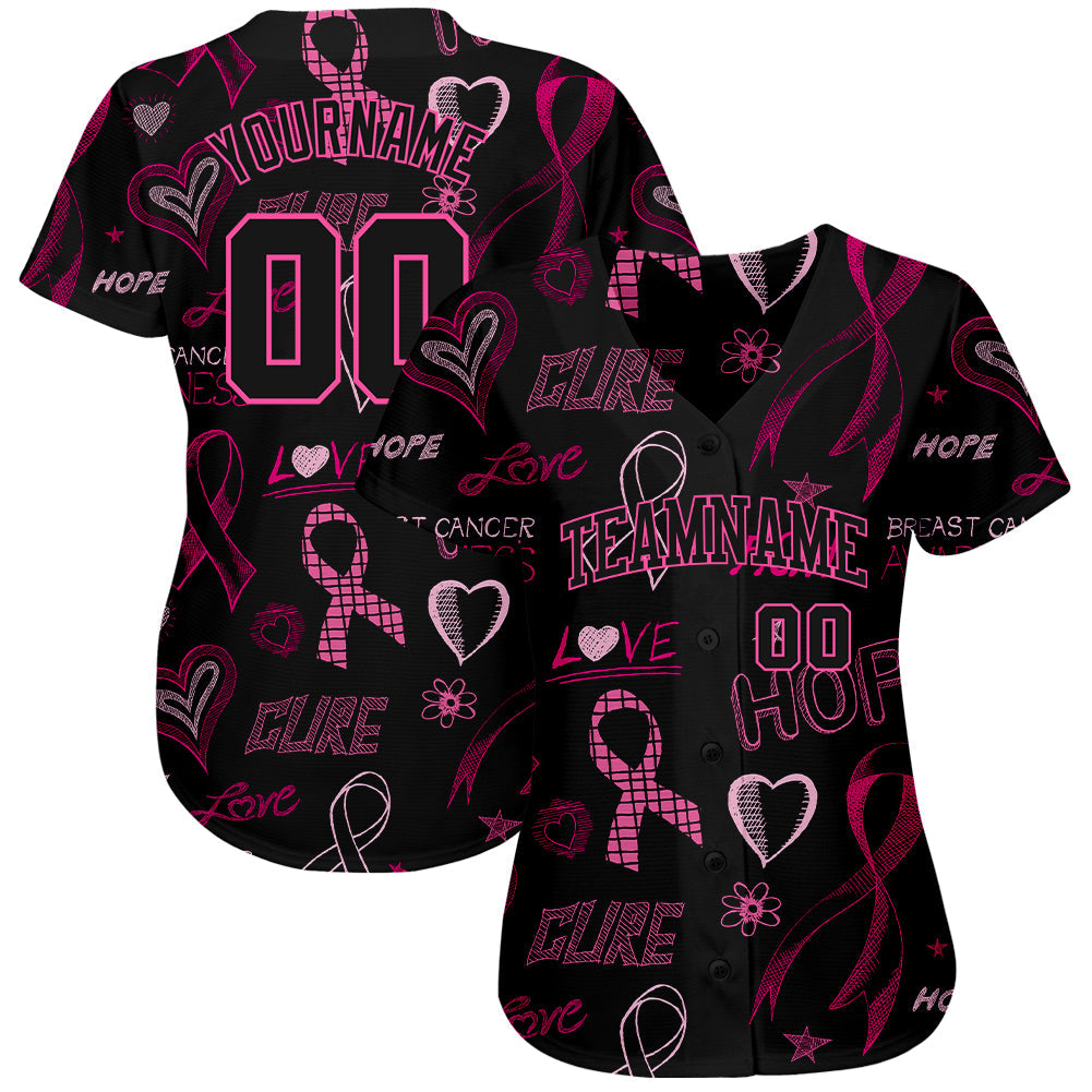 Custom 3D Pink Ribbon Breast Cancer Awareness Month Women Health Care Support Authentic Baseball Jersey view 2