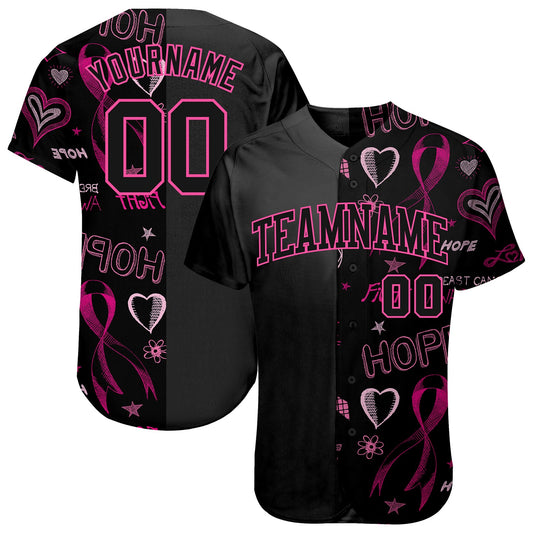 Custom 3D Pink Ribbon Breast Cancer Awareness Month Women Health Care Support Authentic Baseball Jersey - Main View