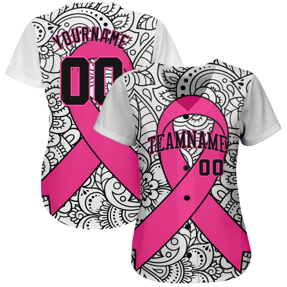 Custom 3D Pink Ribbon Breast Cancer Awareness Month Women Health Care Support Authentic Baseball Jersey view 2