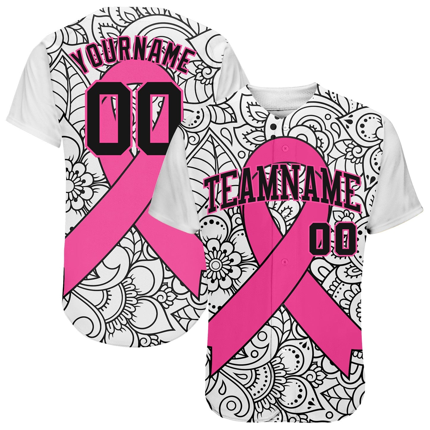 Custom 3D Pink Ribbon Breast Cancer Awareness Month Women Health Care Support Authentic Baseball Jersey - Main View