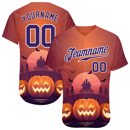Custom 3D Pattern Halloween Pumpkins Horror Night Authentic Baseball Jersey - Main View