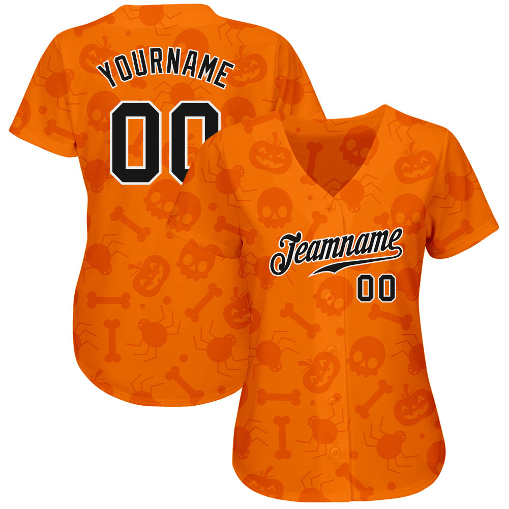 Custom 3D Pattern Halloween Pumpkins Skulls Candies Spiders Authentic Baseball Jersey view 2