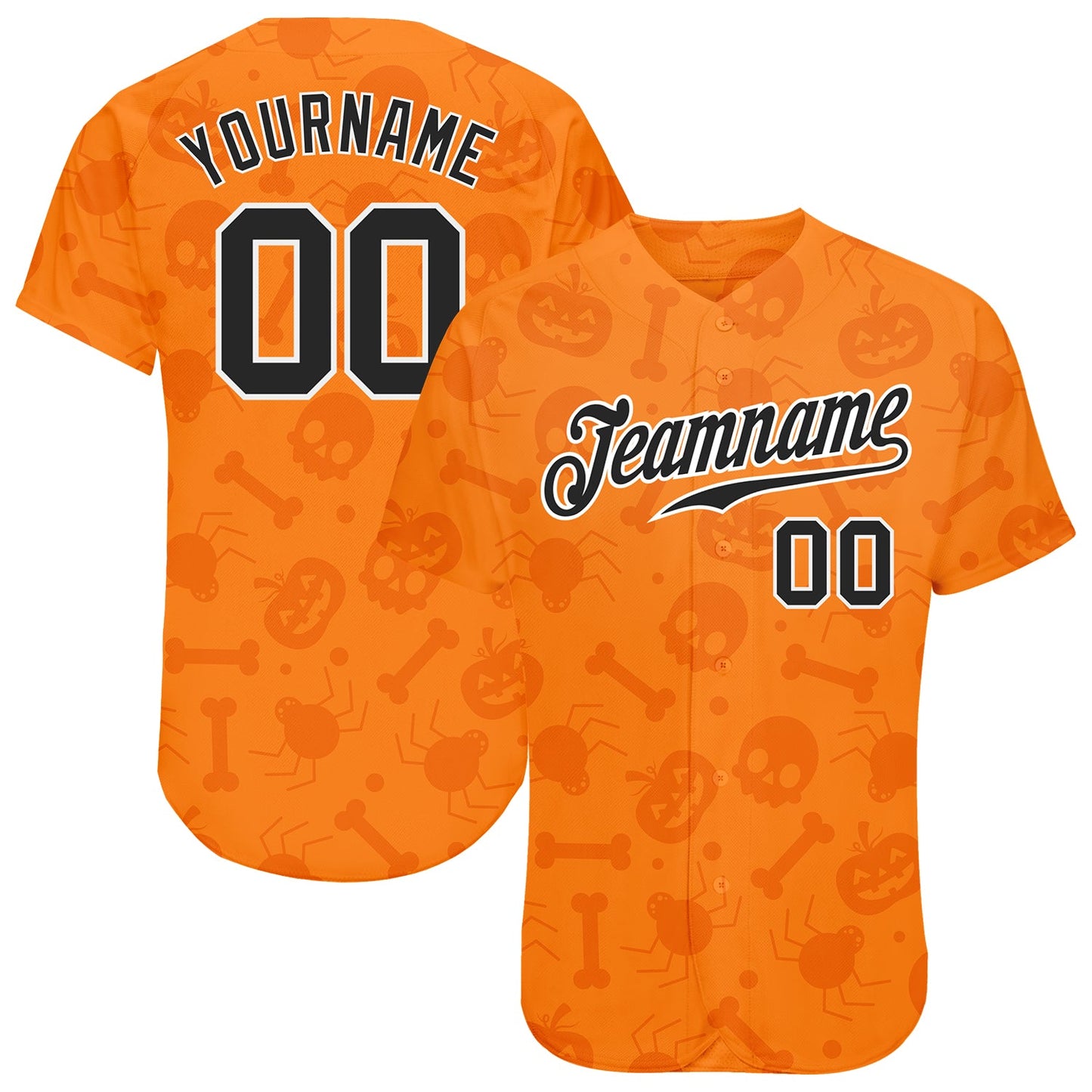 Custom 3D Pattern Halloween Pumpkins Skulls Candies Spiders Authentic Baseball Jersey - Main View