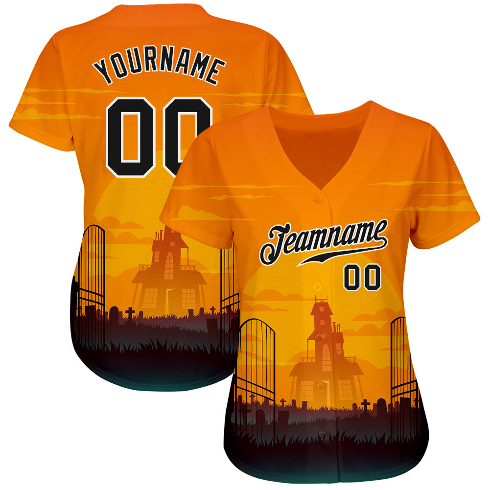 Custom 3D Pattern Halloween Horror Night Authentic Baseball Jersey view 2