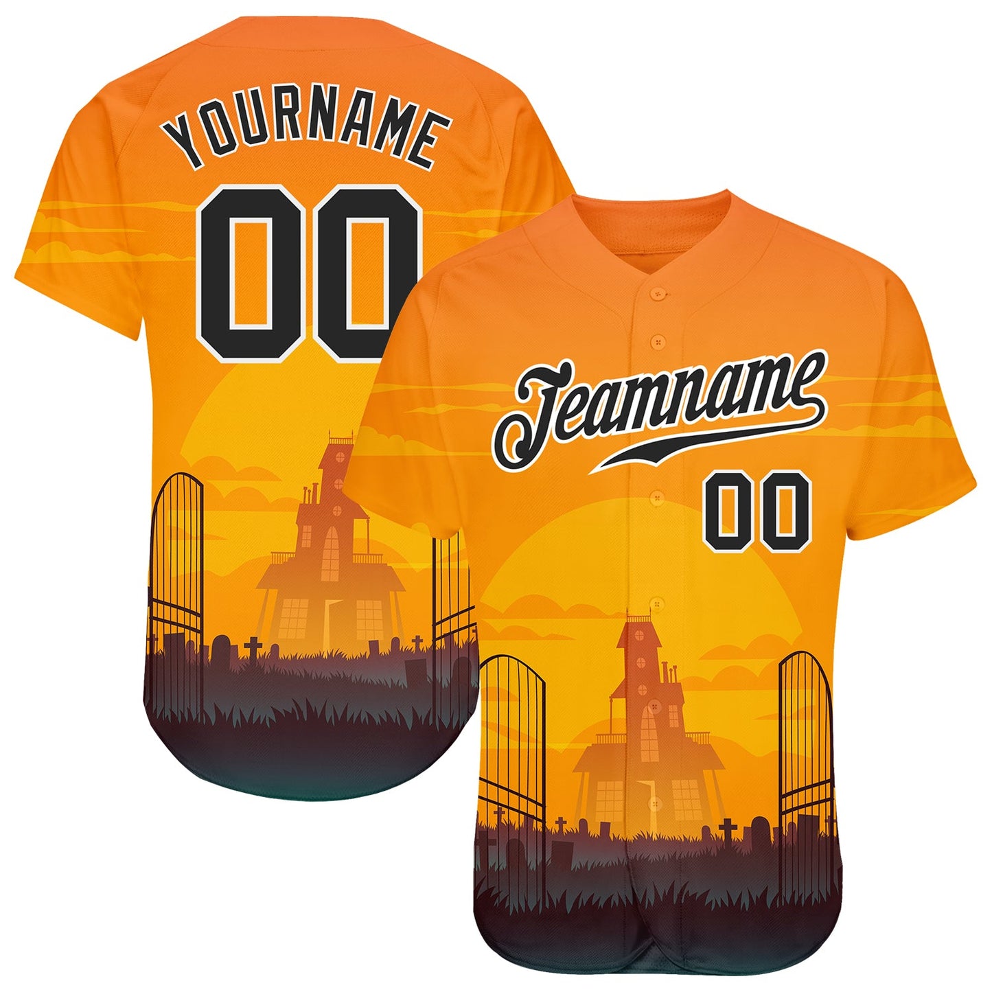 Custom 3D Pattern Halloween Horror Night Authentic Baseball Jersey - Main View
