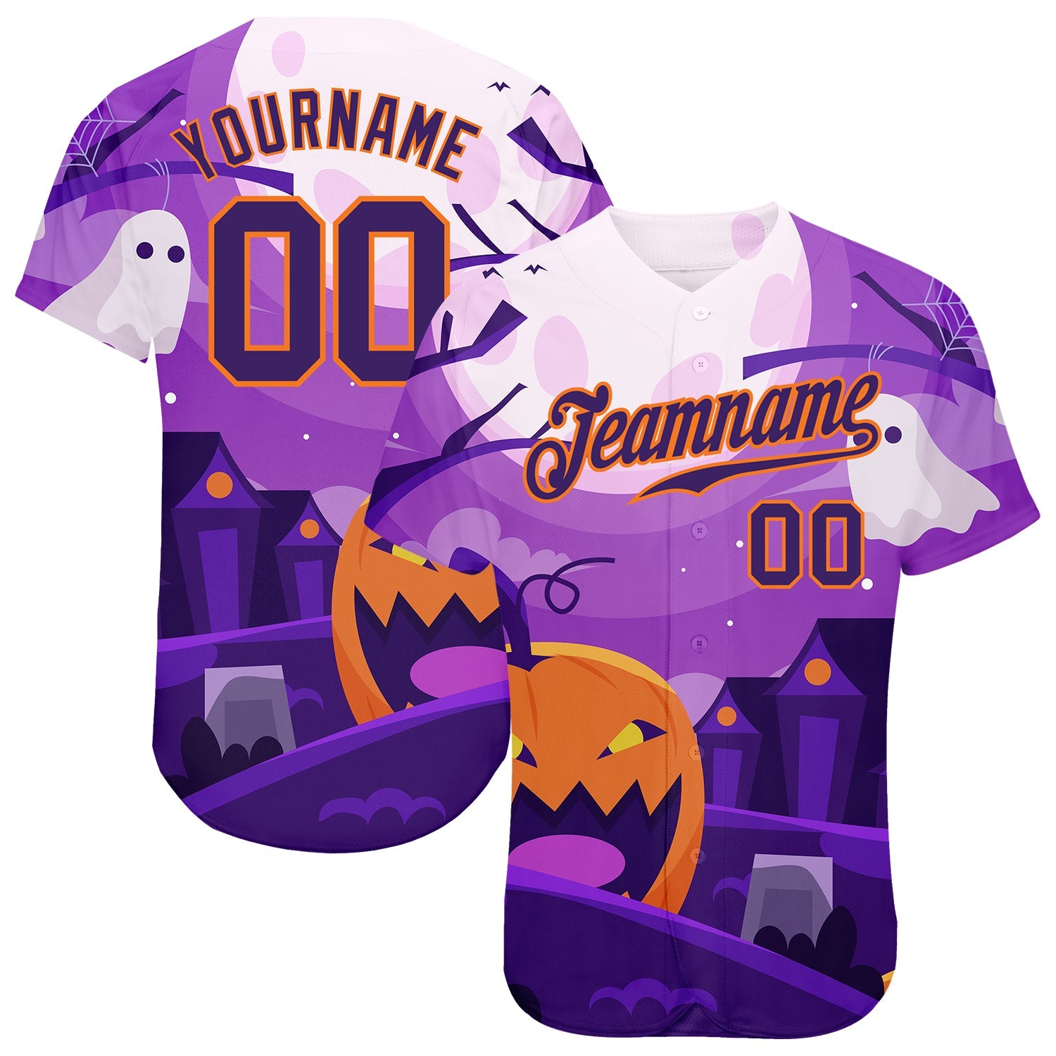 Custom 3D Pattern Halloween Pumpkins Horror Night Authentic Baseball Jersey - Main View