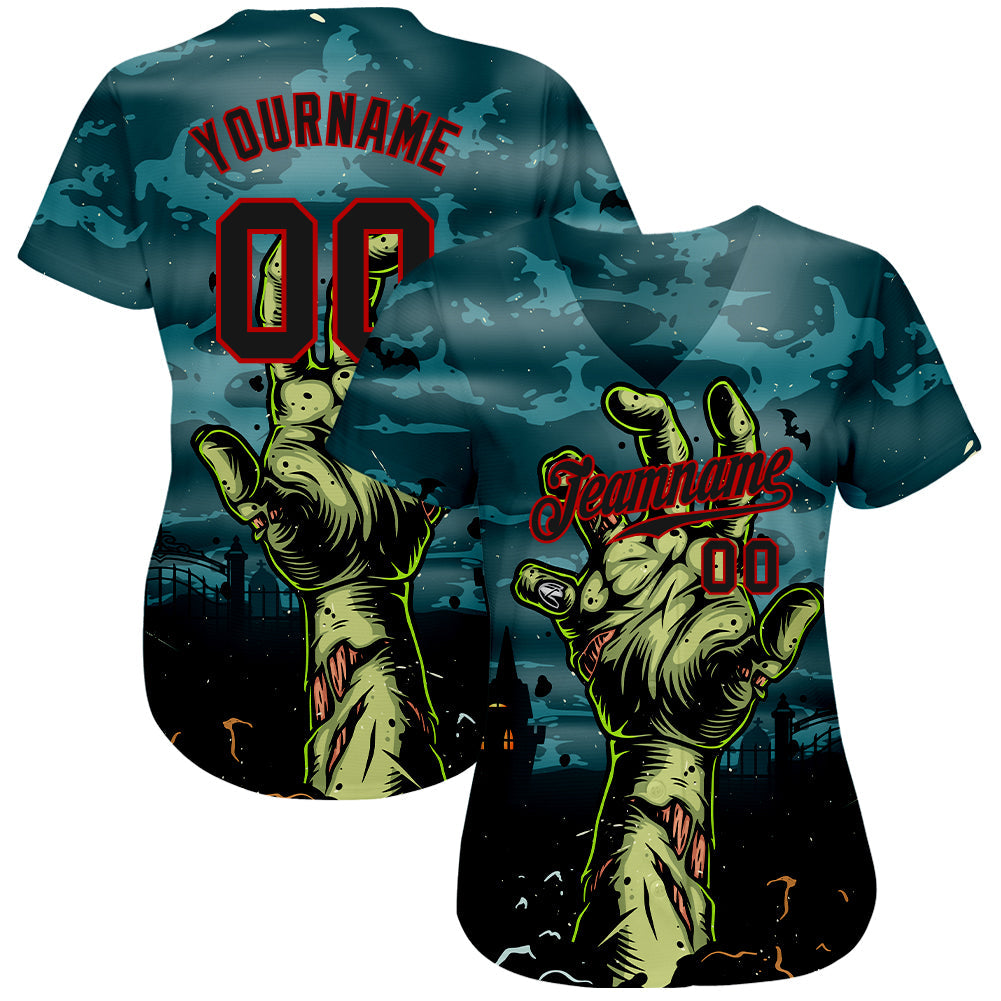 Custom 3D Pattern Halloween Horror Night Trick Treat Authentic Baseball Jersey view 2