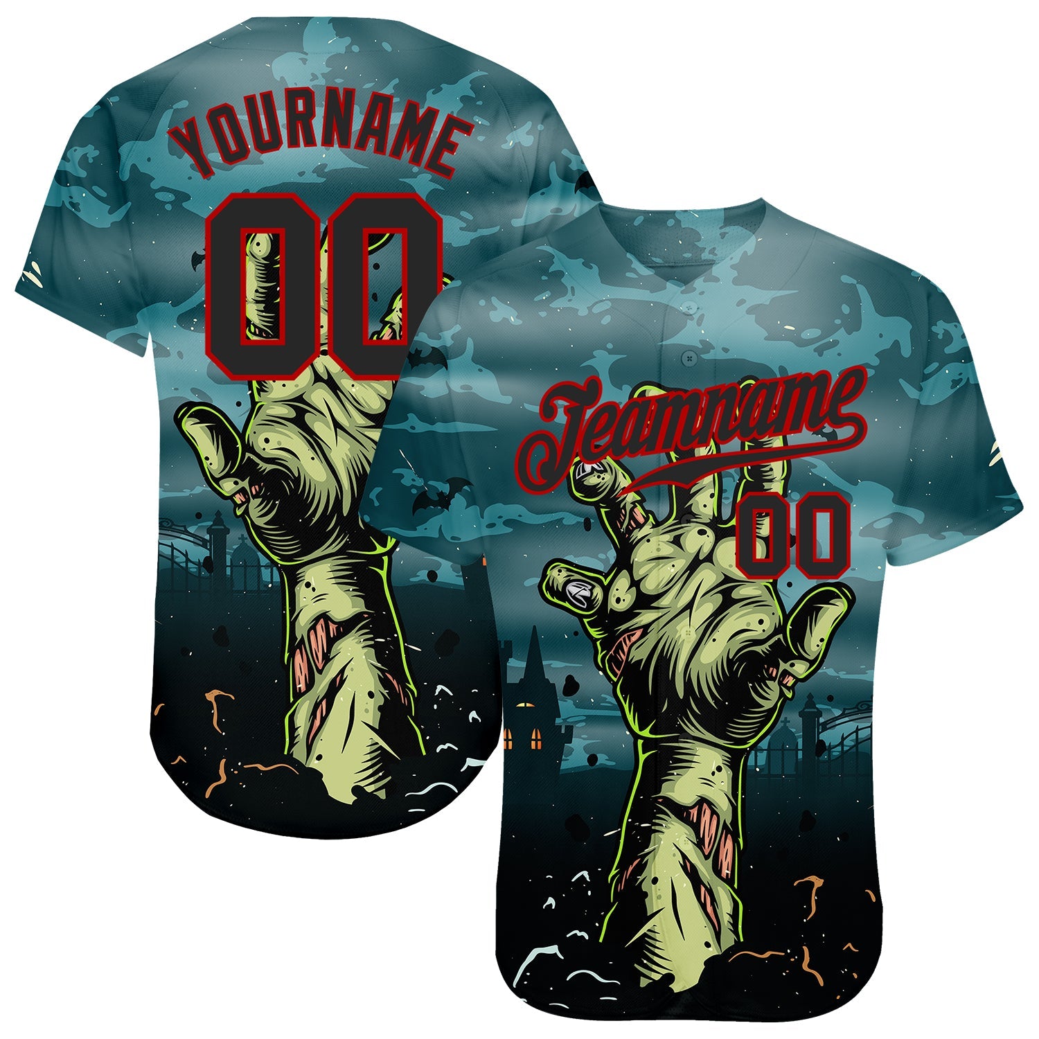 Custom 3D Pattern Halloween Horror Night Trick Treat Authentic Baseball Jersey - Main View