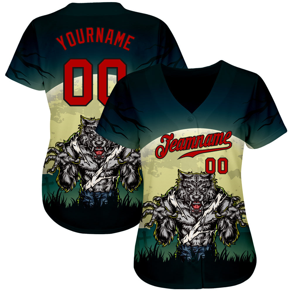 Custom 3D Pattern Halloween Trick Treat Horror Night Authentic Baseball Jersey view 2