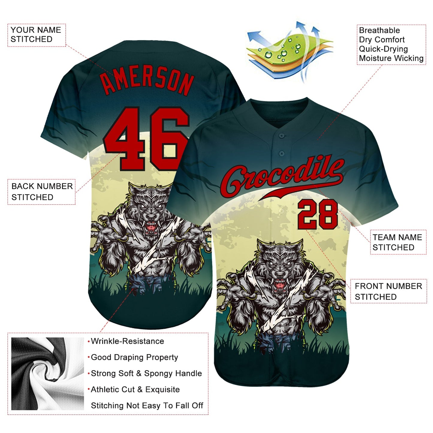 Custom 3D Pattern Halloween Trick Treat Horror Night Authentic Baseball Jersey view 3